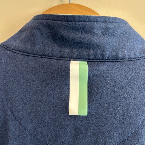 New Condition RHOBACK Quarter Zip in Navy with light green collar.Size SMALL. - Picture 6 of 8